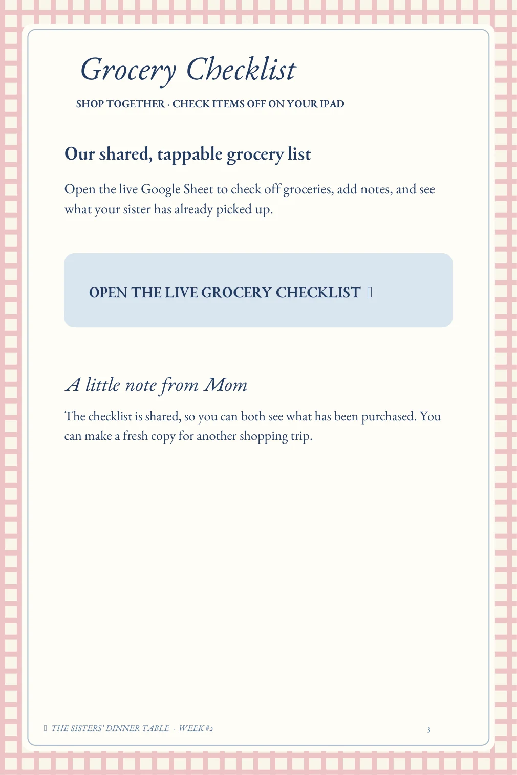 Grocery Checklist — illustrated cookbook page